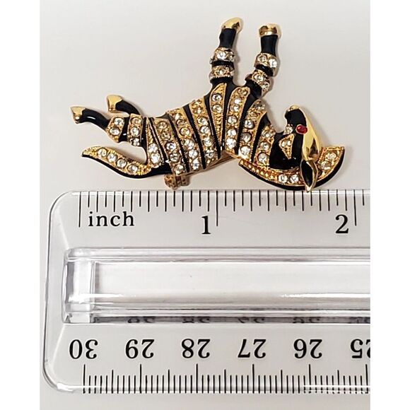VTG Brooch Zebra Prancing Rhinestones Black Enamel/ Gold/Ruby Eye Stamped 11089 - Picture 11 of 12